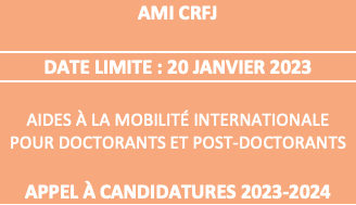 APPEL À CANDIDATURES : Aide à la mobilité internationale (AMI) CRFJ 2023-2024 (date limite 20 janvier 2023)